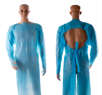 Durable Lightweight Blue Plastic Isolation Gowns With Thumb Loop