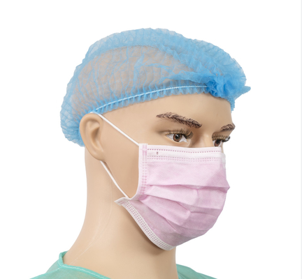 Blue Disposable Non Woven Cap  , Bouffant Hair Nets For Food Processing