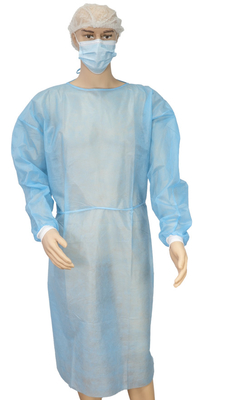 Non Woven Disposable Isolation Gowns PP28g+PE18g Coated With Knitted Cuffs
