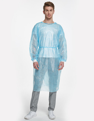 Non Woven Disposable Isolation Gowns PP28g+PE18g Coated With Knitted Cuffs
