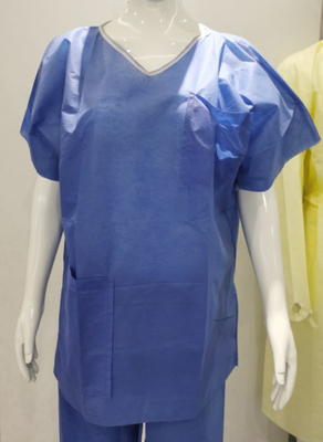 SMS Hospital Disposable Scrub Suits With Short Sleeves Blue Color