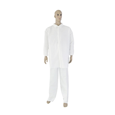 White Non Woven Disposable Lab Gown With Zipper Elastic Cuffs Collar