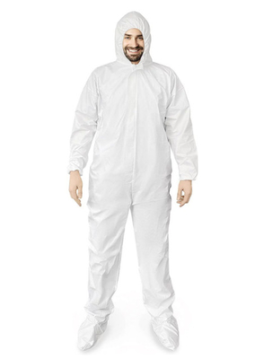 Customized White SMS Polypropylene Coveralls With Zip Wrists Elastic