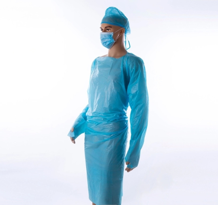 Blue Disposable CPE Gown , Plastic Isolation Gowns For Medical Use Level 3